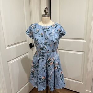 French Connection Pleated Floral Blue Dress